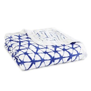 aden + anais silky soft dream blanket | 100% viscose bamboo muslin baby blankets for girls & boys | ideal newborn nursery & crib blanket | unisex toddler & infant boutique bedding, indigo shibori blue