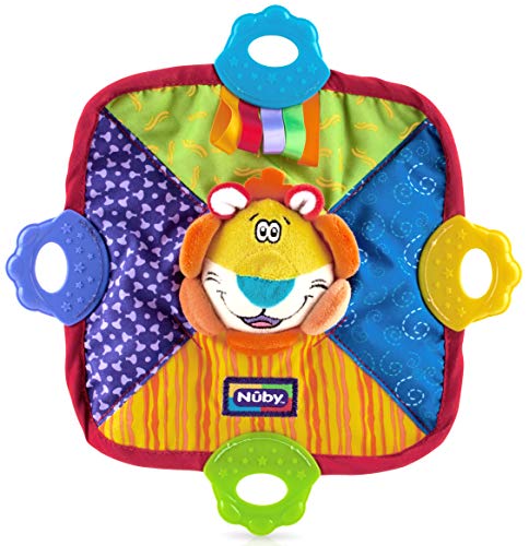 Nuby Teething Blankie Characters May Vary, Red/Yellow/Green/Orange/Blue, 1 Count