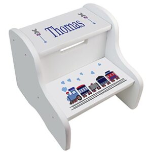 personalized train white step stool
