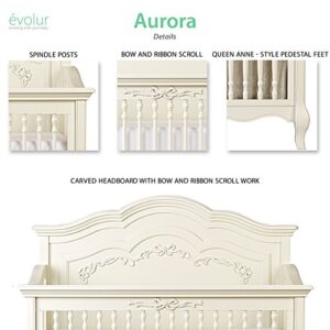 Evolur Aurora 5-In-1 Convertible Crib In Ivory Lace, Greenguard Gold Certified, Features 3 Mattress Height Settings, Sturdy And Spacious Baby Crib, Wooden Furniture