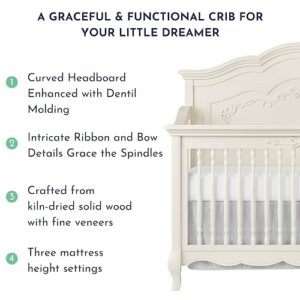 Evolur Aurora 5-In-1 Convertible Crib In Ivory Lace, Greenguard Gold Certified, Features 3 Mattress Height Settings, Sturdy And Spacious Baby Crib, Wooden Furniture