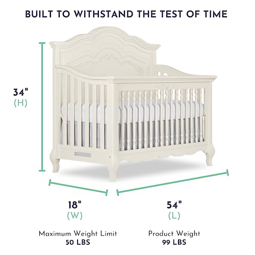 Evolur Aurora 5-In-1 Convertible Crib In Ivory Lace, Greenguard Gold Certified, Features 3 Mattress Height Settings, Sturdy And Spacious Baby Crib, Wooden Furniture