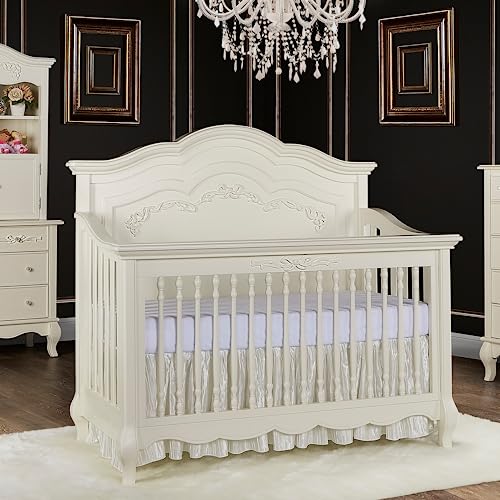 Evolur Aurora 5-In-1 Convertible Crib In Ivory Lace, Greenguard Gold Certified, Features 3 Mattress Height Settings, Sturdy And Spacious Baby Crib, Wooden Furniture