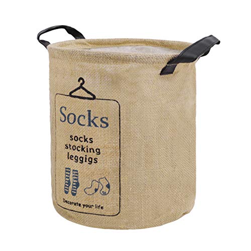 Pop-up Laundry Hampers Waterproof Cotton Linen Foldable Round Storage Bucket Organizer Dirty Clothes Shoes Basket Holder Baby's Toys Collection Box Closet Bin+3 Handles