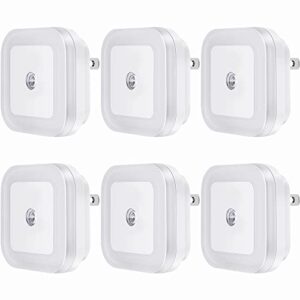 sycees led night lights plug into wall, dusk to dawn sensor, compact size, energy efficient, long-life, nightlights for hallway, stairs, kitchen, bathroom, bedroom, nursery, daylight white, 6-pack