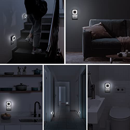 SYCEES LED Night Lights Plug into Wall, Dusk to Dawn Sensor, Compact Size, Energy Efficient, Long-Life, Nightlights for Hallway, Stairs, Kitchen, Bathroom, Bedroom, Nursery, Daylight White, 6-Pack