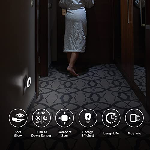 SYCEES LED Night Lights Plug into Wall, Dusk to Dawn Sensor, Compact Size, Energy Efficient, Long-Life, Nightlights for Hallway, Stairs, Kitchen, Bathroom, Bedroom, Nursery, Daylight White, 6-Pack