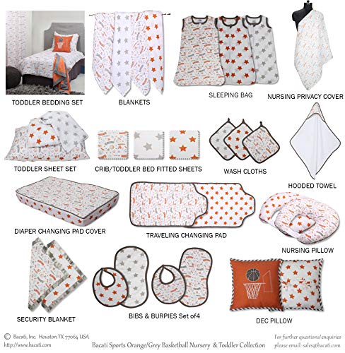 Bacati Basketball Orange/Grey Muslin Quilted Changing Pad Cover