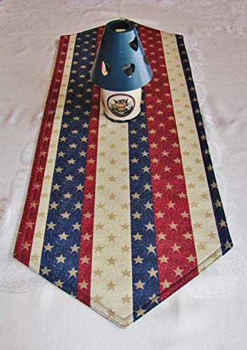 Stars & Stripes Patriotic Kitchen Linens Set (5 Pieces Total) 2 Tea Towels 2 Pot Holders 1 Hotpad Made In USA Patriotic Red Off-White Blue Stars Glitter 100% Cotton Custom Made-To-Order