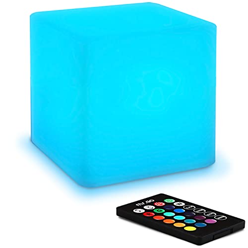 Mr.Go 4-inch Dimmable LED Night Light Mood Lamp for Kids and Adults - 16 RGB Colors - 8 Level Dimming - 4 Lighting Effect - Rechargeable - Remote Control - Decorative, Fun & Safe - White Finish Cube