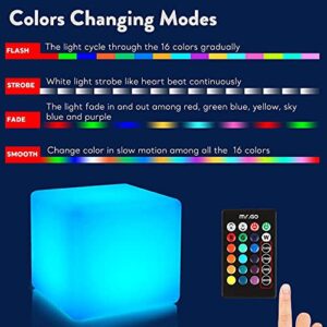 Mr.Go 4-inch Dimmable LED Night Light Mood Lamp for Kids and Adults - 16 RGB Colors - 8 Level Dimming - 4 Lighting Effect - Rechargeable - Remote Control - Decorative, Fun & Safe - White Finish Cube