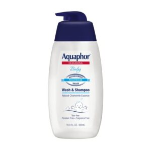 aquaphor baby wash and shampoo - mild, tear-free 2-in-1 solution for baby’s sensitive skin - 16.9 fl. oz. pump
