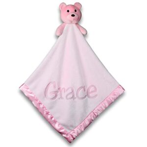 custom catch personalized teddy bear baby blanket gift for girl - pink