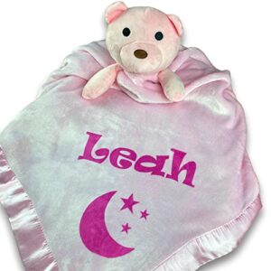 Custom Catch Personalized Teddy Bear Baby Blanket Gift for Girl - Pink
