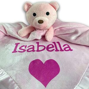 Custom Catch Personalized Teddy Bear Baby Blanket Gift for Girl - Pink