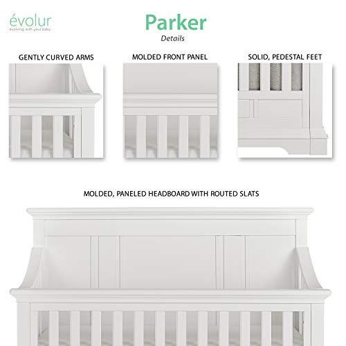 Evolur Parker 5 in 1 Convertible Crib, Winter White