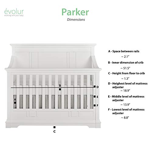 Evolur Parker 5 in 1 Convertible Crib, Winter White