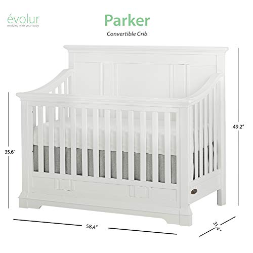 Evolur Parker 5 in 1 Convertible Crib, Winter White