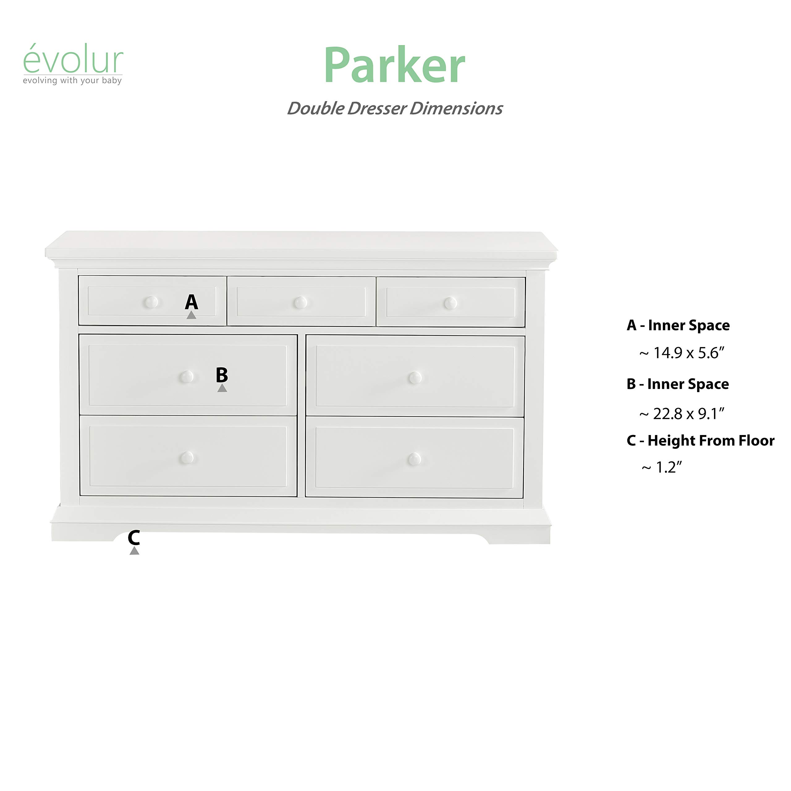 Evolur Parker Double Dresser, Winter White, 54x20.3x32 Inch (Pack of 1)