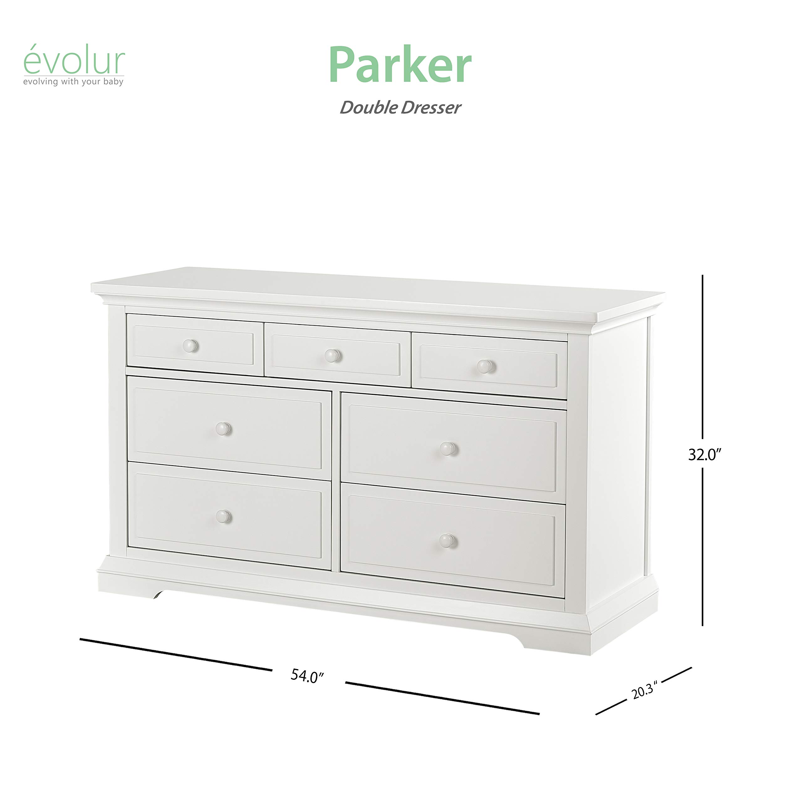 Evolur Parker Double Dresser, Winter White, 54x20.3x32 Inch (Pack of 1)