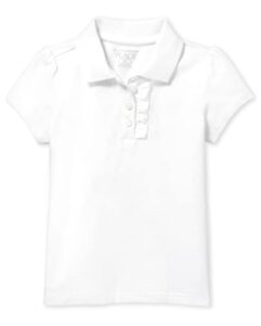 the children's place girls and toddler short sleeve ruffle pique school uniform polo shirt, white single, 5t us