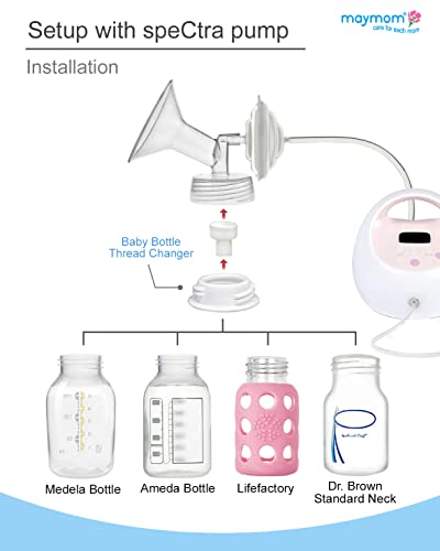 Maymom Baby Bottle Thread Changer or Bottle Converter; Compatible with Spectra S1 S2 Pumps Wide Mouth Flanges to use Medela Bottles, Ameda Bottles, Lifefactory Bottles, Dr. Brown Narrow Neck Bottles