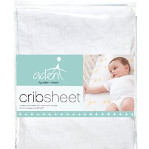 aden + anais Essentials Classic Crib Sheet, 100% Cotton Muslin, Super Soft, Breathable, Tailored Snug Fit, Solid White