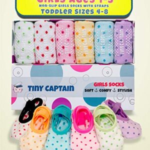 Tiny Captain Baby Toddler Girls Grip Socks 0-12, 1-3, 3-5 Year Old Anti Slip w/Strap Socks Girl 0-5 Yr Old Gift (as1, age, 1_year, 3_years, Rainbow - 6 Pairs)