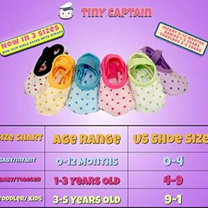 Tiny Captain Baby Toddler Girls Grip Socks 0-12, 1-3, 3-5 Year Old Anti Slip w/Strap Socks Girl 0-5 Yr Old Gift (as1, age, 1_year, 3_years, Rainbow - 6 Pairs)