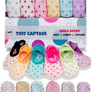 Tiny Captain Baby Toddler Girls Grip Socks 0-12, 1-3, 3-5 Year Old Anti Slip w/Strap Socks Girl 0-5 Yr Old Gift (as1, age, 1_year, 3_years, Rainbow - 6 Pairs)