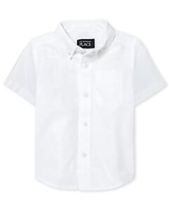 the children's place baby boys and toddler boys short sleeve oxford button down shirt, white, 3t