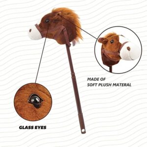Linzy Plush 36'' Riding Stick, Adjustable Telescopic Stick, Adjust to 3 Different Sizes, Kids of Different Ages, Dark Brown (A-20216DB)