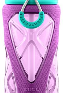 Zulu Torque 16oz Plastic Kids Water Bottle with Silicone Sleeve and Leak-Proof Locking Flip Lid and Soft Touch Carry Loop for School Backpack, Lunchbox, Outdoor Sports, Dishwasher Safe, Purple