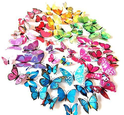 LiveGallery 72 PCS 6 Colors Removable 3D DIY Beautiful Butterfly Wall Decals Colorful Butterflies Art Decor Wall Stickers Murals for Kids Baby Boy Girls Bedroom Classroom Offices TV Background