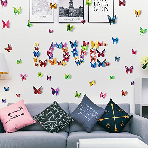 LiveGallery 72 PCS 6 Colors Removable 3D DIY Beautiful Butterfly Wall Decals Colorful Butterflies Art Decor Wall Stickers Murals for Kids Baby Boy Girls Bedroom Classroom Offices TV Background