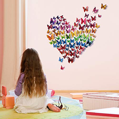 LiveGallery 72 PCS 6 Colors Removable 3D DIY Beautiful Butterfly Wall Decals Colorful Butterflies Art Decor Wall Stickers Murals for Kids Baby Boy Girls Bedroom Classroom Offices TV Background