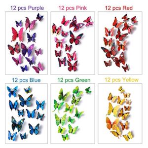 LiveGallery 72 PCS 6 Colors Removable 3D DIY Beautiful Butterfly Wall Decals Colorful Butterflies Art Decor Wall Stickers Murals for Kids Baby Boy Girls Bedroom Classroom Offices TV Background