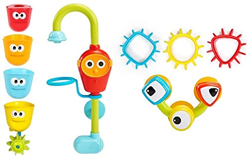 Yookidoo Bath Toys (For Toddlers 1-3) - Spin N Sort Spout Pro - 3 Stackable Cups, Hose and Spout, Spinning Suction Cups For Kids Bathtime Fun