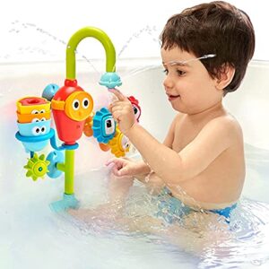 Yookidoo Bath Toys (For Toddlers 1-3) - Spin N Sort Spout Pro - 3 Stackable Cups, Hose and Spout, Spinning Suction Cups For Kids Bathtime Fun