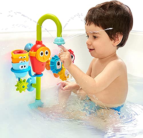 Yookidoo Bath Toys (For Toddlers 1-3) - Spin N Sort Spout Pro - 3 Stackable Cups, Hose and Spout, Spinning Suction Cups For Kids Bathtime Fun