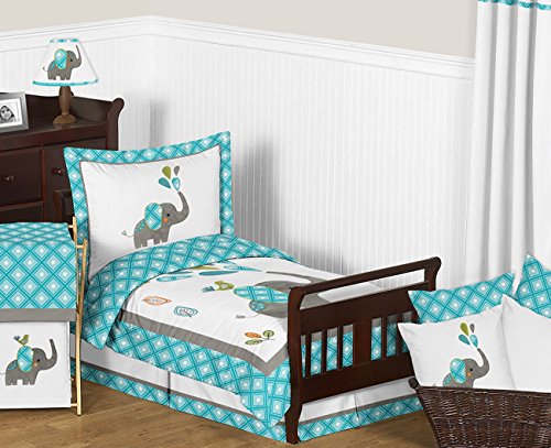 Sweet Jojo Designs Baby/Kids Clothes Laundry Hamper for Turquoise Blue Gray and White Mod Elephant Girl or Boy Bedding