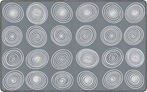 flagship carpets circles abstract educational area rug for kids room seating décor, children's classroom, play carpet for teaching and playroom, seats 24, 7'6" x 12', white & grey