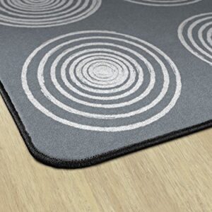 Flagship Carpets Circles Abstract Educational Area Rug for Kids Room Seating Décor, Children's Classroom, Play Carpet for Teaching and Playroom, Seats 24, 7'6" x 12', White & Grey