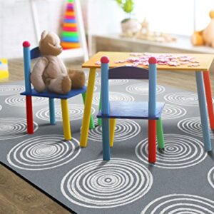 Flagship Carpets Circles Abstract Educational Area Rug for Kids Room Seating Décor, Children's Classroom, Play Carpet for Teaching and Playroom, Seats 24, 7'6" x 12', White & Grey