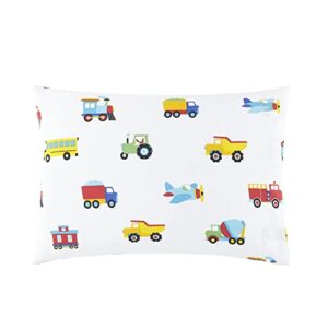 wildkin 100% cotton hypoallergenic toddler pillow case for boys & girls, measures 19 x 13.5 inches kids pillowcase, pillow cover fits a toddler sized pillow (trains, planes, and trucks)