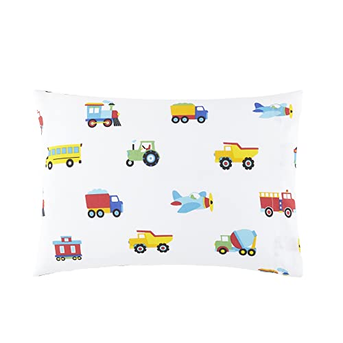 Wildkin 100% Cotton Hypoallergenic Toddler Pillow Case for Boys & Girls, Measures 19 x 13.5 Inches Kids Pillowcase, Pillow Cover Fits a Toddler Sized Pillow (Trains, Planes, and Trucks)