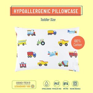 Wildkin 100% Cotton Hypoallergenic Toddler Pillow Case for Boys & Girls, Measures 19 x 13.5 Inches Kids Pillowcase, Pillow Cover Fits a Toddler Sized Pillow (Trains, Planes, and Trucks)