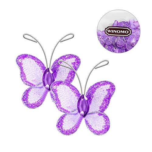 WINOMO Organza Butterflies, 50Pcs Sheer Mesh Wire Glitter Wedding Decorative Butterflies Decors Craft Sheer Mesh Wire Glitter Butterfly with Gem (Purple)