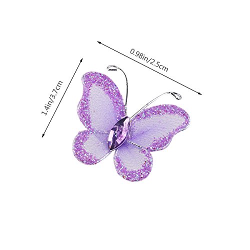 WINOMO Organza Butterflies, 50Pcs Sheer Mesh Wire Glitter Wedding Decorative Butterflies Decors Craft Sheer Mesh Wire Glitter Butterfly with Gem (Purple)