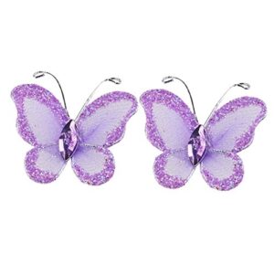 WINOMO Organza Butterflies, 50Pcs Sheer Mesh Wire Glitter Wedding Decorative Butterflies Decors Craft Sheer Mesh Wire Glitter Butterfly with Gem (Purple)
